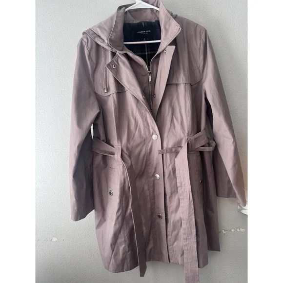 London Fog Tower Women's Trench Coat Jacket Size X-Large Rose Gold Belted - Picture 9 of 14